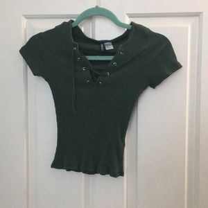 Green Lace Up Short Sleeve